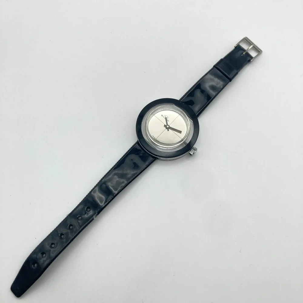 Vintage Buler Mens Womens Watch 40mm Black Silver Tone Swiss Made Manual Wind Up